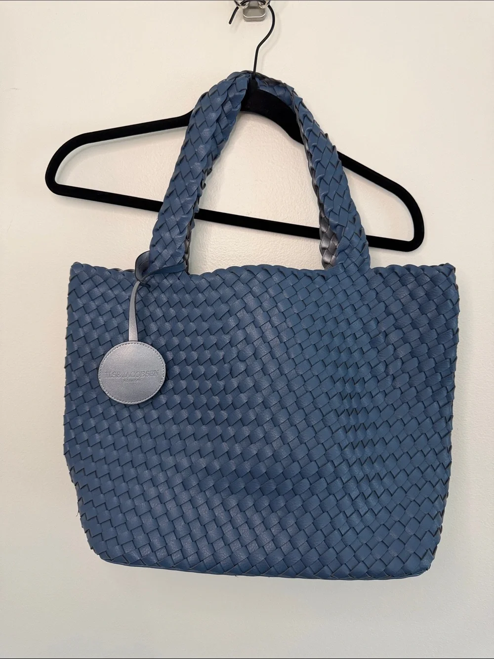 Ilse Jacobsen Reversible Tote Bag Woven Vegan Leather Orion Blue EUC - Picture 1 of 8
